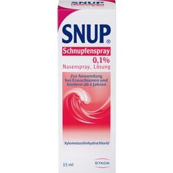 Dies ist eine Packung Schnupfenspray mit der Aufschrift "SNUP 0,1%".