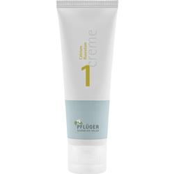 Weiße Tube mit der Aufschrift "Calcium fluoratum 1 Creme" und dem Logo "PFLÜGER Schüßler-Salze".
