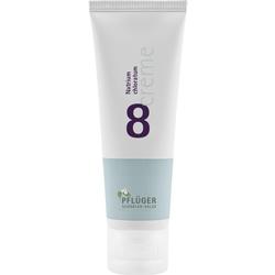 Weiße Creme-Tube mit lila Aufschrift und hellblauem Streifen unten.