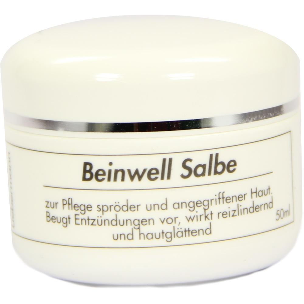 Eine weiße Dose mit der Aufschrift "Beinwell Salbe" für Hautpflege.