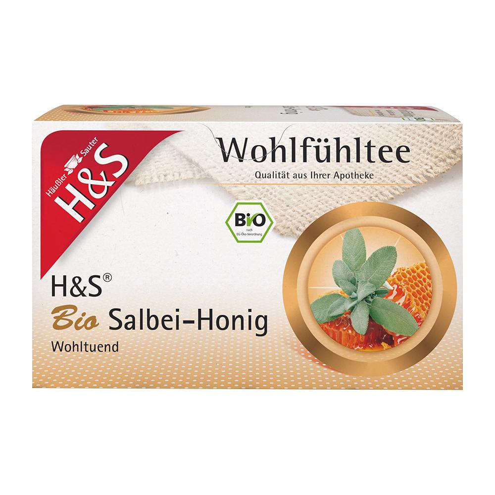 Packung Tee mit Salbei-Honig-Geschmack und Bio-Qualität.
